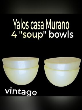 Vintage Yalos Casa Murano Opalescent Yellow Cereal Soup Bowls - Set of 4